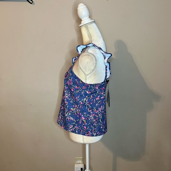 ⭐️French Connection Floral Blue Ruffle Strap Top - Picture 3 of 7